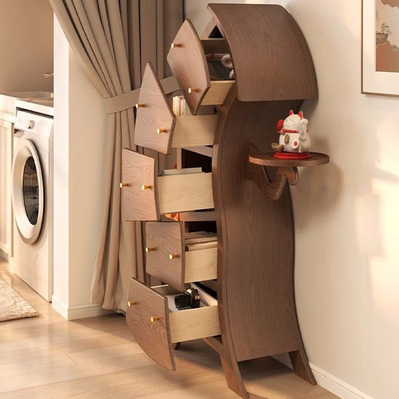 Contemporary Creative Solid Wood Brass Robot-Shaped Side Table With 5 Drawers For Living Room