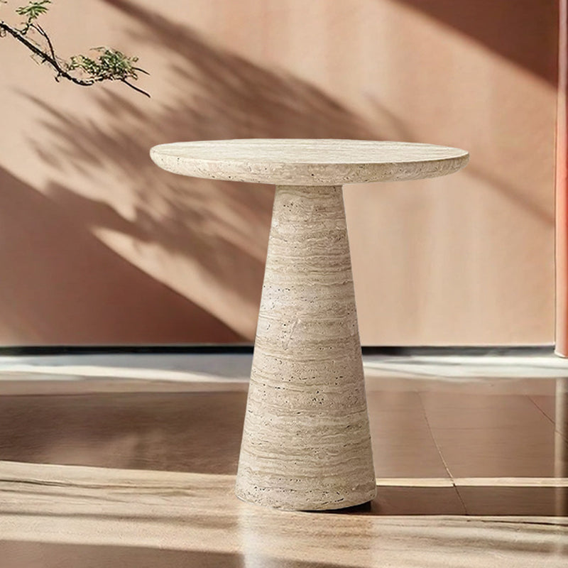 Contemporary Scandinavian Natural Travertine Round Conical End Table 1-Tier For Living Room