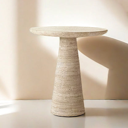 Contemporary Scandinavian Natural Travertine Round Conical End Table 1-Tier For Living Room