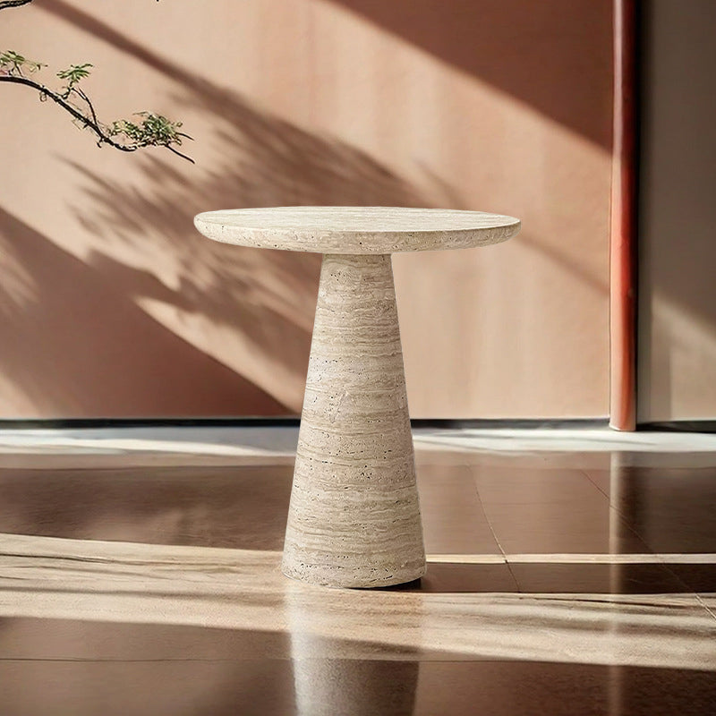 Contemporary Scandinavian Natural Travertine Round Conical End Table 1-Tier For Living Room