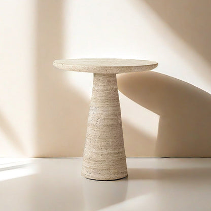 Contemporary Scandinavian Natural Travertine Round Conical End Table 1-Tier For Living Room