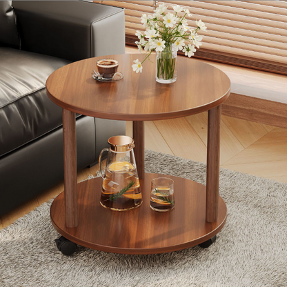 Modern Minimalist Medium-Density Fiberboard Solid Wood Round Cylindrical Side Table 2-Tier For Living Room