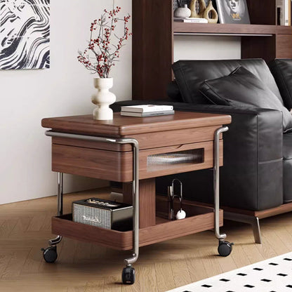 Traditional Vintage Wood Stainless Steel Acrylic Rounded Rectangular Side Table 2-Tier For Living Room