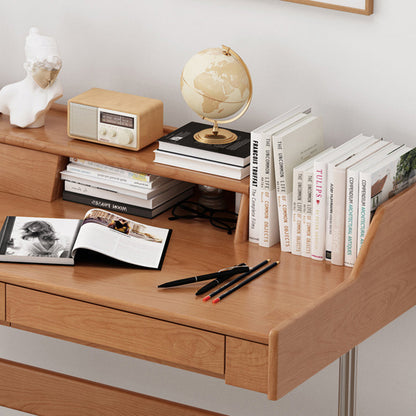 Contemporary Scandinavian Pine Wood Cherry Wood Stainless Steel Rectangular Curved Desk 3-Drawer For Bedroom
