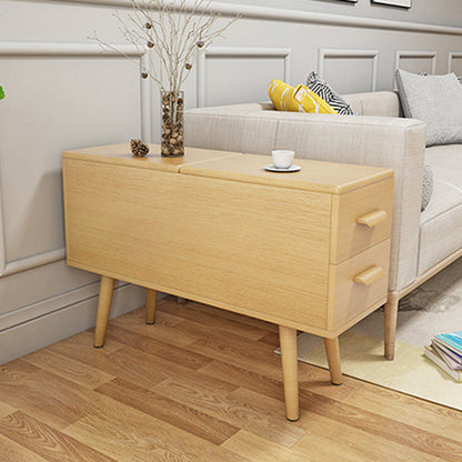Modern Minimalist Wood Engineered Wood Rectangular Cylinder Side Table 2-Drawer For Living Room