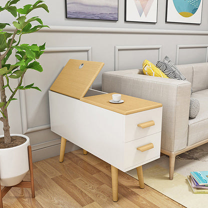 Modern Minimalist Wood Engineered Wood Rectangular Cylinder Side Table 2-Drawer For Living Room