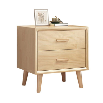 Modern Minimalist Solid Wood Rounded Square Cylindrical Nightstand 2-Drawer For Bedroom