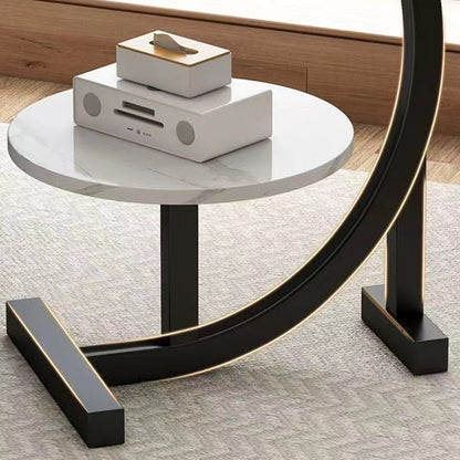 Contemporary Scandinavian Medium-density fiberboard Iron C-Shaped Round End Table 2-Tier For Living Room