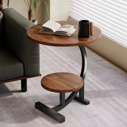 Contemporary Scandinavian Medium-density fiberboard Iron C-Shaped Round End Table 2-Tier For Living Room
