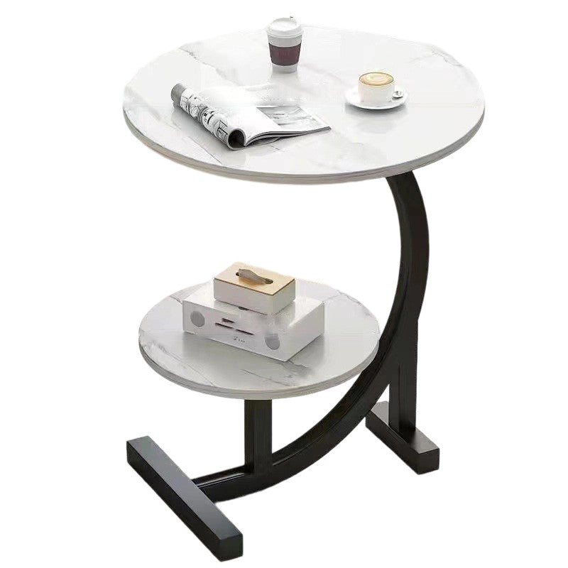 Contemporary Scandinavian Medium-density fiberboard Iron C-Shaped Round End Table 2-Tier For Living Room