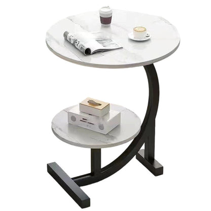 Contemporary Scandinavian Medium-density fiberboard Iron C-Shaped Round End Table 2-Tier For Living Room