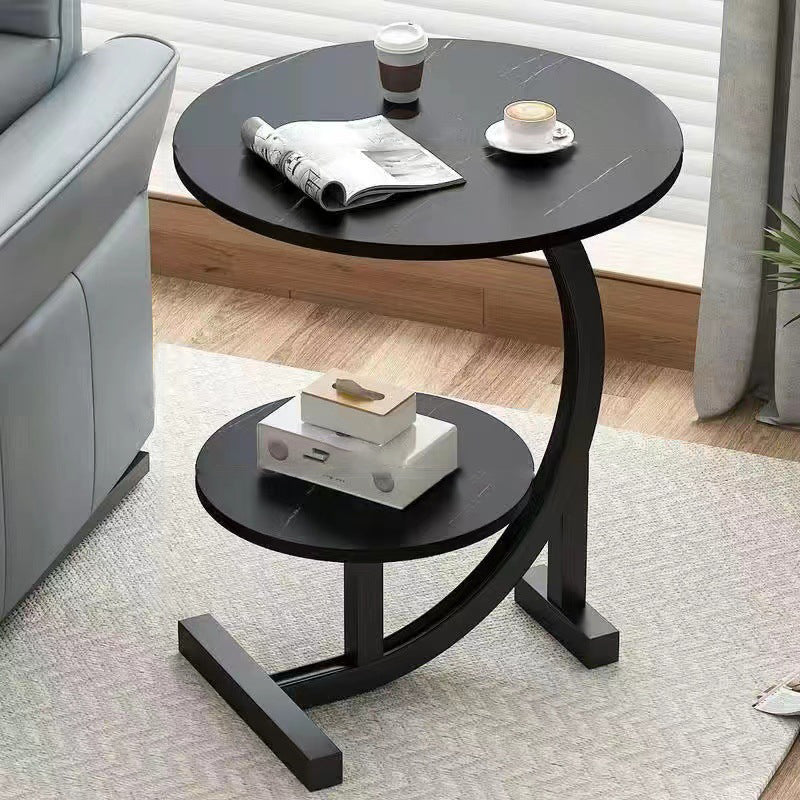 Contemporary Scandinavian Medium-density fiberboard Iron C-Shaped Round End Table 2-Tier For Living Room