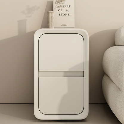 Modern Minimalist MDF Metal Microfiber Leather Rounded Rectangle Nightstand With 2 Drawers For Bedroom