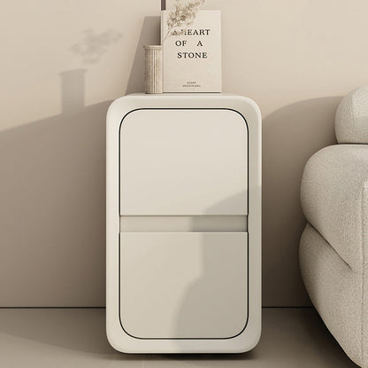 Modern Minimalist MDF Metal Microfiber Leather Rounded Rectangle Nightstand With 2 Drawers For Bedroom