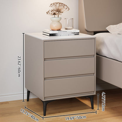 Modern Luxury Solid Wood Sintered Stone Metal Rectangular Nightstand With 3 Drawers For Bedroom