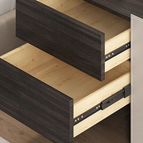 Contemporary Creative Solid Wood Saddle Leather Square Rounded Nightstand With 2 Drawers For Bedroom