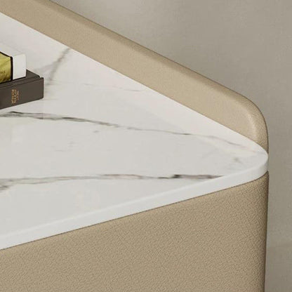 Contemporary Scandinavian Sintered Stone Cat-Scratch Leather MDF Stainless Steel Rounded Square Cylinder Nightstand With 2 Drawers For Bedroom