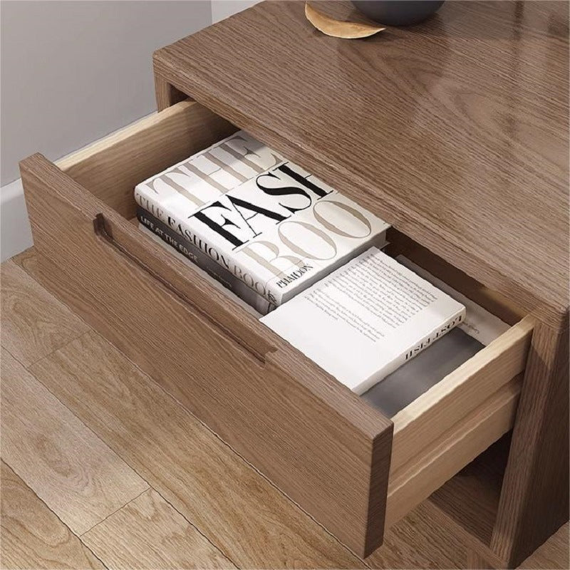 Contemporary Scandinavian Solid Wood Cylindrical Square Nightstand With 1/2 Drawers For Bedroom