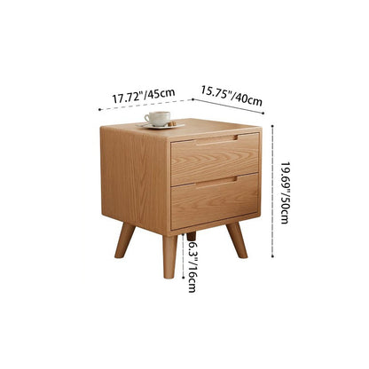 Contemporary Scandinavian Solid Wood Cylindrical Square Nightstand With 1/2 Drawers For Bedroom