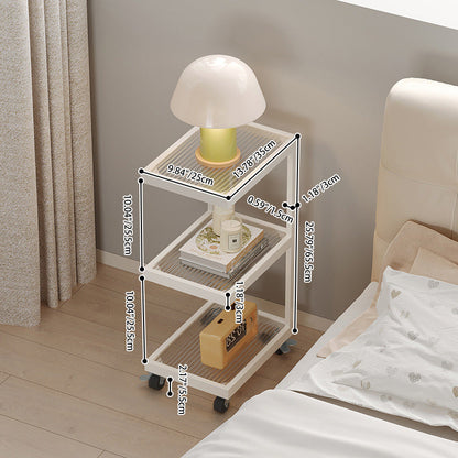 Contemporary Scandinavian Glass Carbon Steel Mobile Rectangle Side Table 3-Tier For Living Room