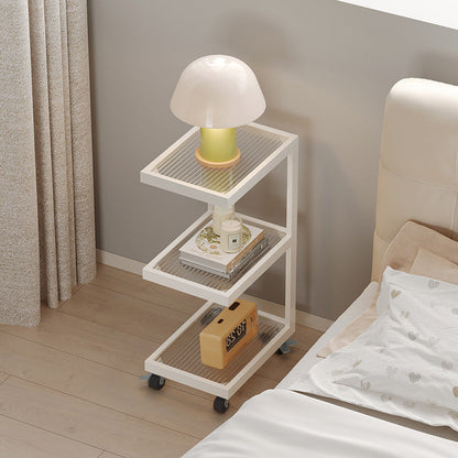 Contemporary Scandinavian Glass Carbon Steel Mobile Rectangle Side Table 3-Tier For Living Room