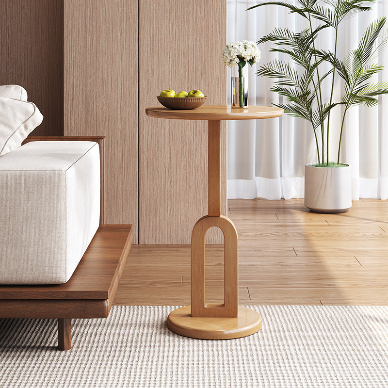 Traditional Vintage Rubber Wood Round U-Shape End Table 1-Tier For Living Room