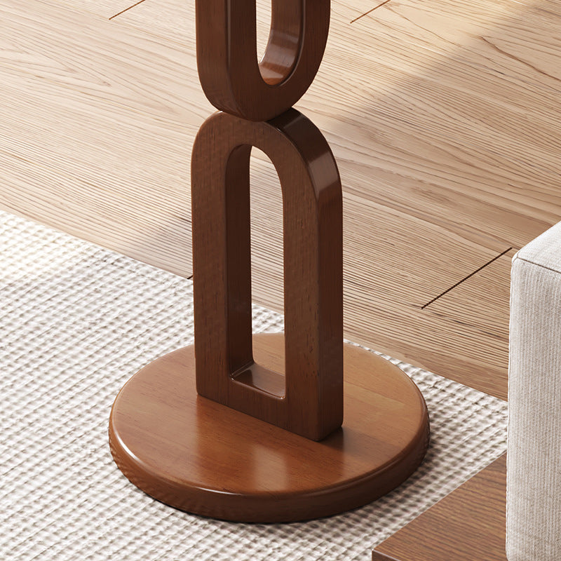 Traditional Vintage Rubber Wood Round U-Shape End Table 1-Tier For Living Room