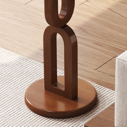 Traditional Vintage Rubber Wood Round U-Shape End Table 1-Tier For Living Room