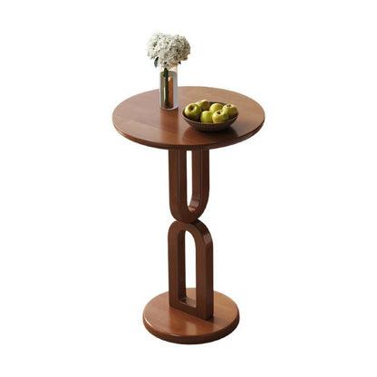 Traditional Vintage Rubber Wood Round U-Shape End Table 1-Tier For Living Room