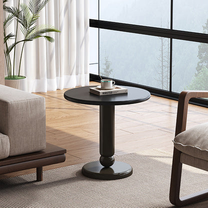 Traditional Vintage Rubber Wood Round Cylinder End Table 1-Tier For Living Room