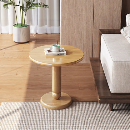 Traditional Vintage Rubber Wood Round Cylinder End Table 1-Tier For Living Room