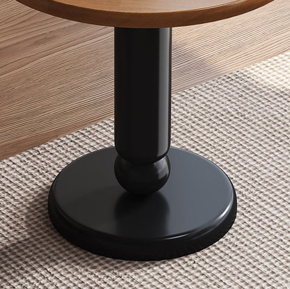 Traditional Vintage Rubber Wood Round Cylinder End Table 1-Tier For Living Room
