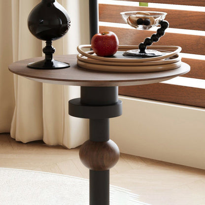 Traditional French Rubber Wood Round Ball End Table 1-Tier For Living Room