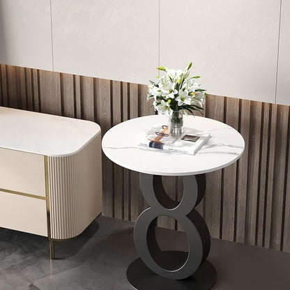 Contemporary Scandinavian Marble Carbon Steel Round Hollow Side Table 1-Tier For Living Room