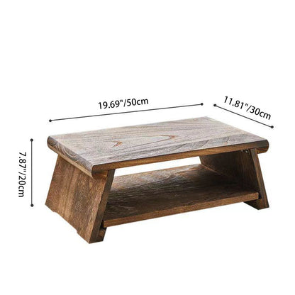 Traditional Japanese Solid Wood Rectangle Coffee Table 2-Tier For Living Room
