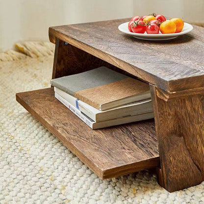 Traditional Japanese Solid Wood Rectangle Coffee Table 2-Tier For Living Room