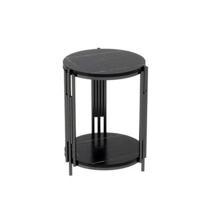 Contemporary Scandinavian Sintered Stone Iron Round Narrow Side Table 2-Tier For Living Room