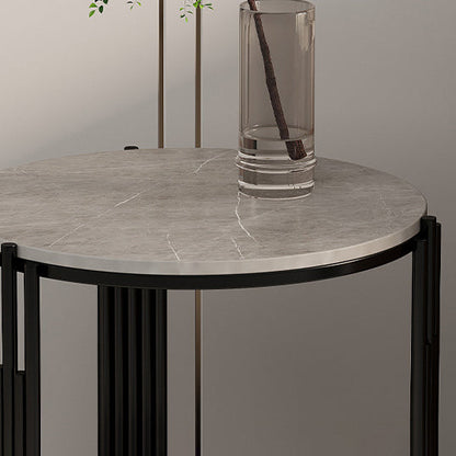 Contemporary Scandinavian Sintered Stone Iron Round Narrow Side Table 2-Tier For Living Room
