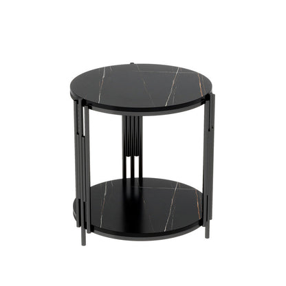 Contemporary Scandinavian Sintered Stone Iron Round Narrow Side Table 2-Tier For Living Room