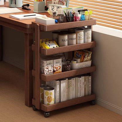 Traditional Vintage Solid Wood Mobile Rectangular End Table 4-Tier For Living Room