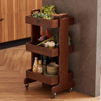 Traditional Vintage Solid Wood Mobile Square Side Table 3-Tier For Living Room