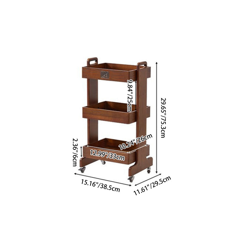 Traditional Vintage Solid Wood Mobile Square Side Table 3-Tier For Living Room