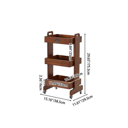 Traditional Vintage Solid Wood Mobile Square Side Table 3-Tier For Living Room