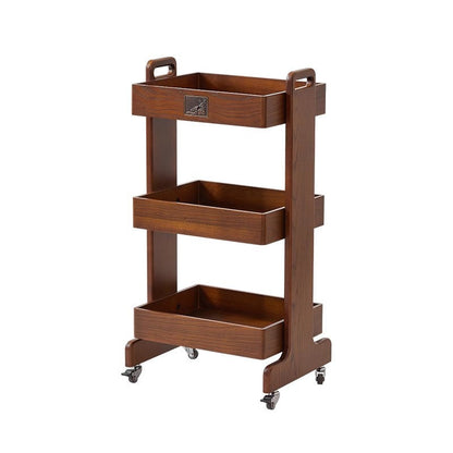 Traditional Vintage Solid Wood Mobile Square Side Table 3-Tier For Living Room