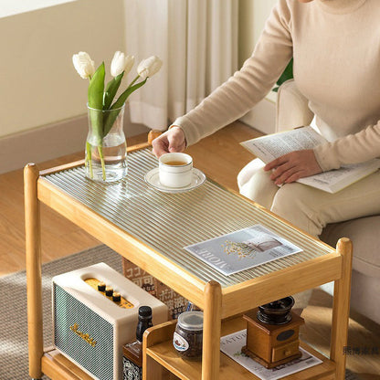Traditional Vintage Glass Bamboo Movable Rectangular Side Table 3-Tier For Living Room