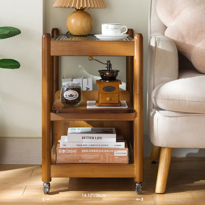 Traditional Vintage Glass Bamboo Movable Rectangular Side Table 3-Tier For Living Room