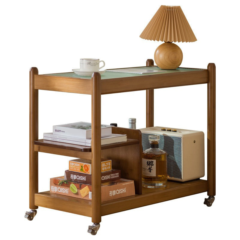 Traditional Vintage Glass Bamboo Movable Rectangular Side Table 3-Tier For Living Room