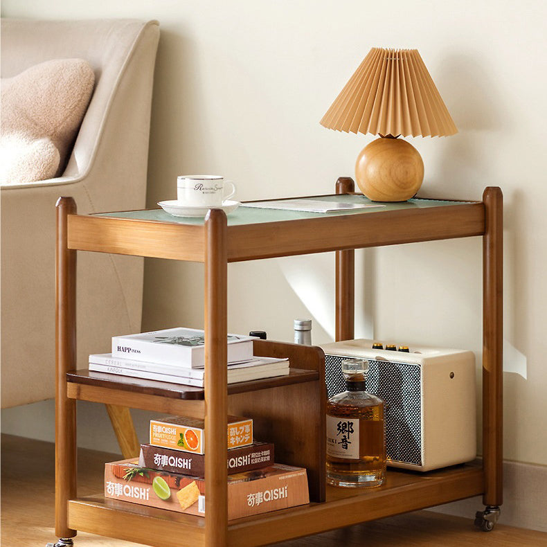 Traditional Vintage Glass Bamboo Movable Rectangular Side Table 3-Tier For Living Room