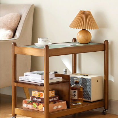 Traditional Vintage Glass Bamboo Movable Rectangular Side Table 3-Tier For Living Room
