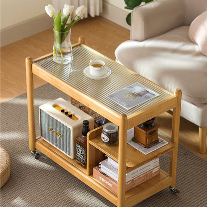 Traditional Vintage Glass Bamboo Movable Rectangular Side Table 3-Tier For Living Room